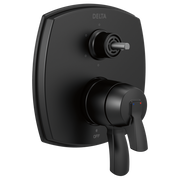 Delta Stryke 17 Series black integrated diverter trim with six-function diverter and single lever handle.