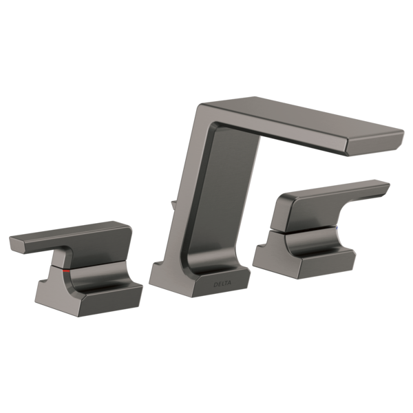 Chrome roman tub faucet trim with two side handles and center spout in gunmetal gray finish.