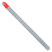 Gray carbide-tipped drill bit with red coating on the angled tip, 1/8 inch size.