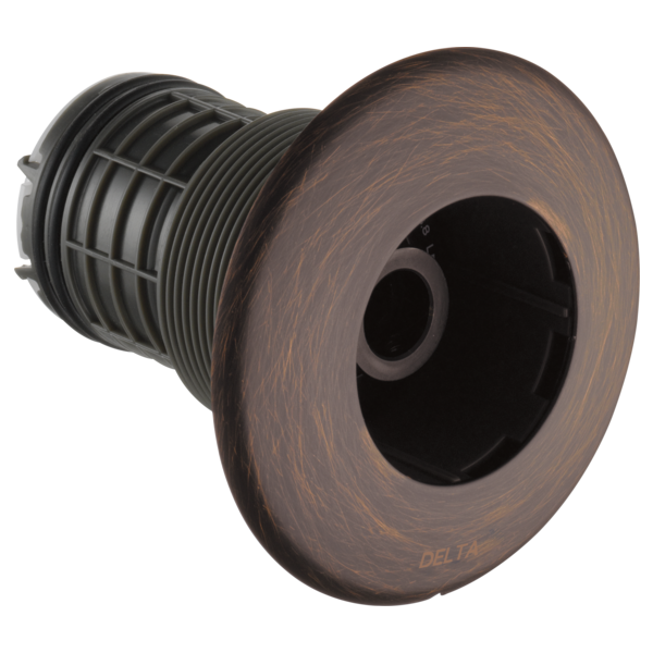 Round bronze spray trim with threaded connection port and central spray opening.