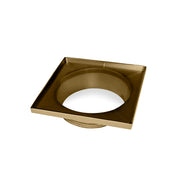 Satin bronze square drain throat with center opening and circular collar insert.