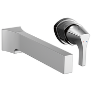 Chrome wall-mount bathroom faucet trim with single lever handle and rectangular spout.