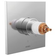 Brizo thermostatic valve trim with copper outlet and gray square escutcheon plate, handles not included.