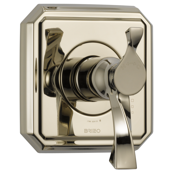 Brizo Virage polished nickel thermostatic valve trim with single lever handle and square escutcheon plate.