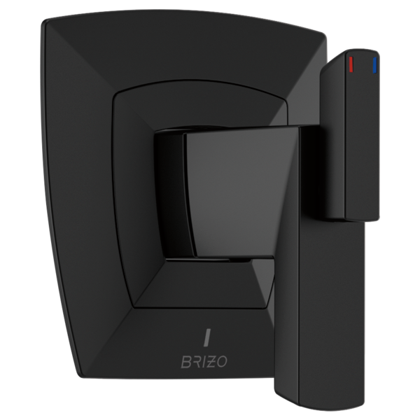 Black Brizo Vettis thermostatic valve trim with square escutcheon plate and single lever handle with temperature control indi