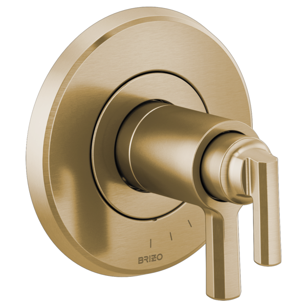 Champagne bronze thermostatic valve trim with round escutcheon plate and single lever handle.