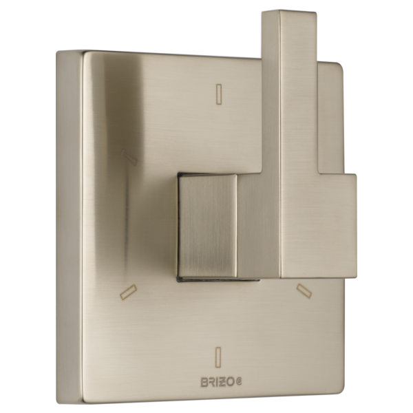 Brushed nickel square diverter trim with lever handle and rectangular mounting plate.