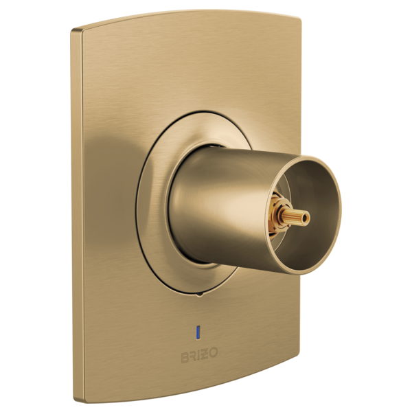 Brushed champagne bronze pressure balance valve trim with cylindrical knob and escutcheon plate, no handle included.