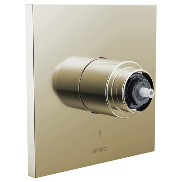 Brizo Frank Lloyd Wright pressure balance valve trim with round escutcheon plate and dial control, without handle.