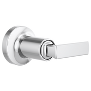 Chrome volume control trim with circular escutcheon plate and rectangular lever handle.