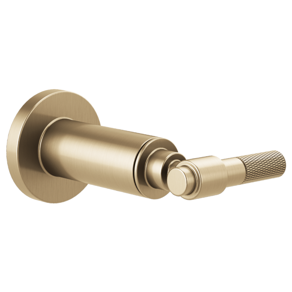 Brushed champagne bronze volume control trim with cylindrical body and T-lever handle with textured grip.