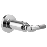 Chrome volume control trim with cylindrical body, circular wall plate, and textured T-lever handle.