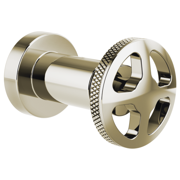 Brizo Litze Sensori volume control trim with wheel-shaped handle in polished nickel finish.
