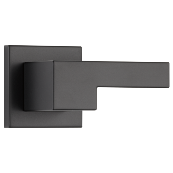 Matte black rectangular trim plate with lever handle and circular knob for volume control.