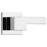 Chrome volume control trim with white rectangular escutcheon plate and black lever handle.