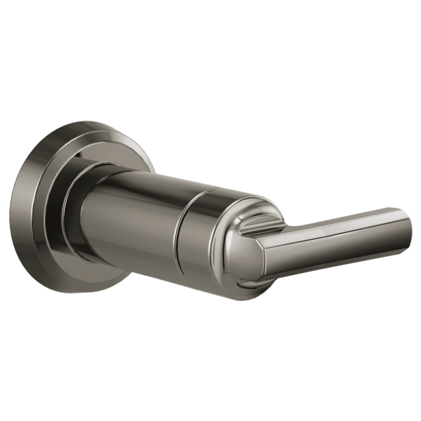 Black onyx metal lever trim with cylindrical body and circular escutcheon plate for volume control.