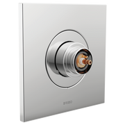 Brizo thermostatic valve trim with circular brushed chrome escutcheon and exposed copper internal components mounted on squar
