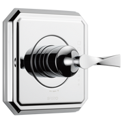 Chrome thermostatic valve trim with white porcelain lever handle and square escutcheon plate.
