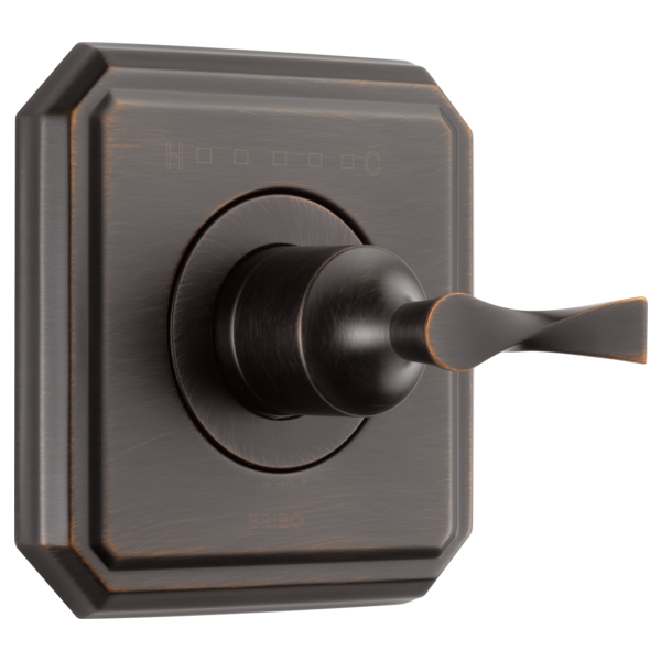 Brizo Virage thermostatic valve trim with oil-rubbed bronze square escutcheon and lever handle.