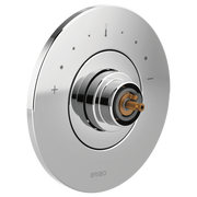 Brizo Litze thermostatic valve trim with concentric circular escutcheon plate, temperature control markings, and brass cartri