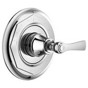 Chrome thermostatic valve trim with octagonal escutcheon plate and single lever handle.