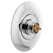 Brizo Odin Sensori thermostatic valve trim with white escutcheon, chrome center ring, and brass valve body without handle.