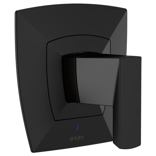 Black Brizo Vettis thermostatic valve trim with sensor and rectangular mounting plate.