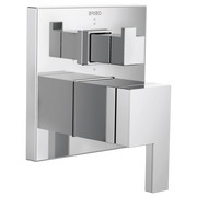 Brizo Siderna pressure balance valve trim with square handles and integrated diverter in chrome finish.