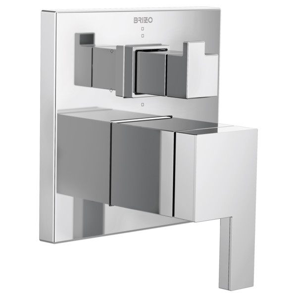 Brizo Siderna pressure balance valve trim with square handles and integrated diverter in chrome finish.