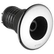 Round chrome body spray trim with black center outlet and ribbed connection fitting for shower installation.