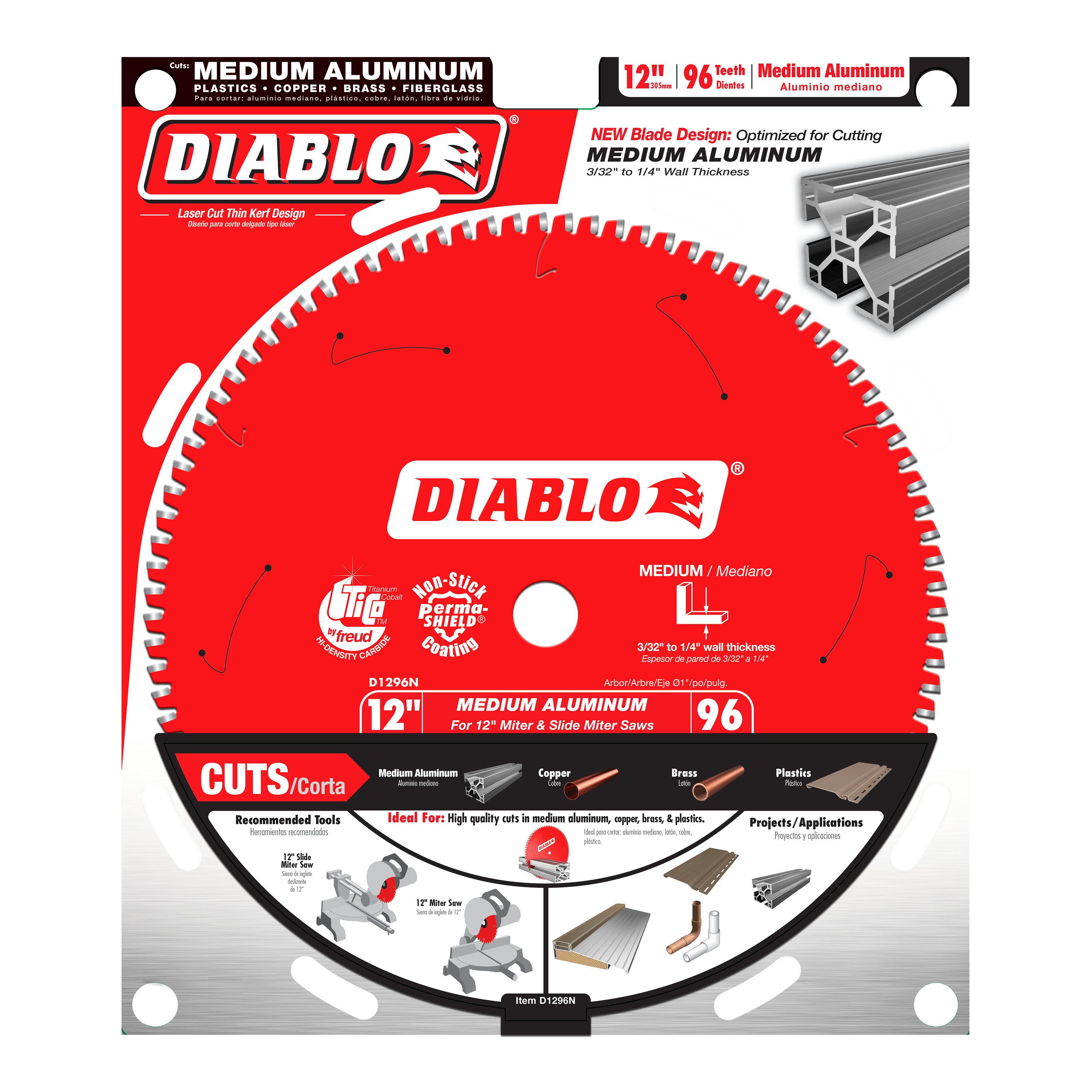 Diablo D1296N 12 in. X 96 Tooth Medium Aluminum Saw Blade - 2 Pack