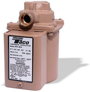 Bronze cartridge circulator pump with 1/2" sweat connections, model 003-BC4, mounted on rectangular body with label and top b
