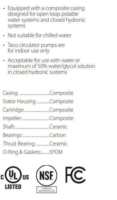 TACO 006E3 Comfort Solutions ECM High-Efficiency Hot Water Circulation Pump