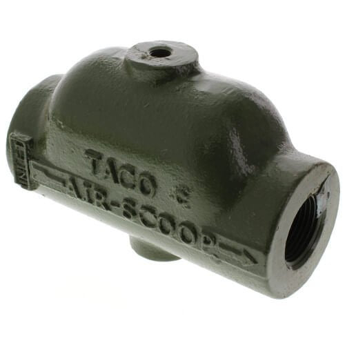 Taco 431-6 1" air scoop in olive green cast metal with threaded ports and mounting hole.