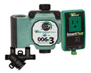 Taco SPE-1 instant hot water system with green pump head, control dial, black valve connector, and green SmartPlug outlet tim