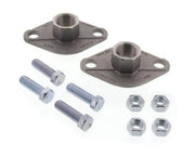 Two stainless steel flanges with threaded center holes, four bolts, and four nuts.
