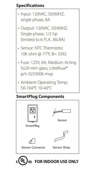Taco SP115-1 SmartPlug instant hot water control device with sensor, connector, and strap components shown.