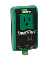 Green and black Taco SmartPlug instant hot water control device with outlet, indicator lights, and mode/sensor/fuse buttons.