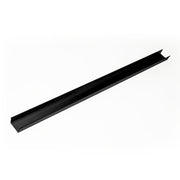 Matte black linear drain channel with angled edges and open top, approximately 48 inches long.
