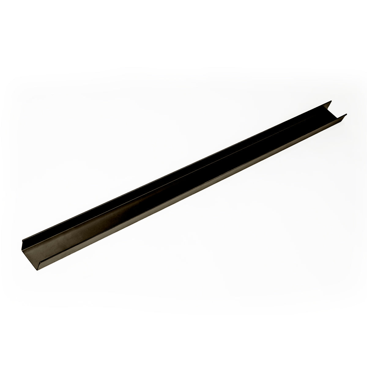 Oil rubbed bronze stainless steel open-ended drain channel with U-shaped profile, 96 inches long.