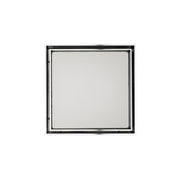 Square polished stainless steel center drain kit with black frame border and recessed surface.