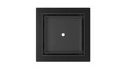 Matte black square drain cover with center opening and recessed frame design.