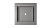 Square satin stainless steel drain kit with center drain opening and recessed frame.