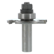 Steel slotting cutter with cylindrical shank, hex nut, and flat cutting blades extending from sides.