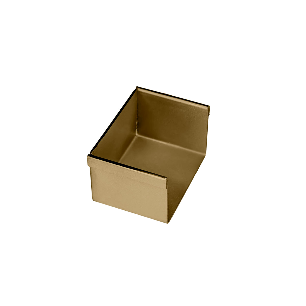 Satin bronze linear drain component with rectangular basin and black rim edge, shown at angle.
