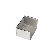 Satin stainless steel linear drain component with rectangular basin and black rim edge.