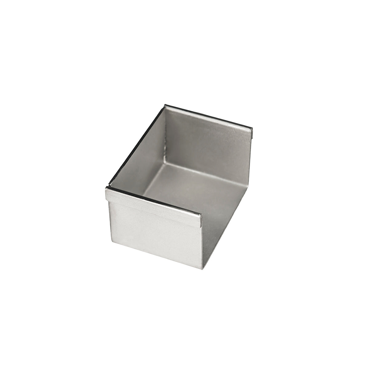 Satin stainless steel linear drain component with rectangular basin and black rim edge.