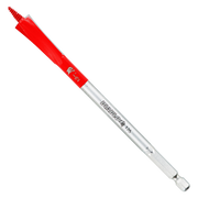 Red and silver spade bit with serrated edges and hex shank, labeled "Diablo Demo Demon."