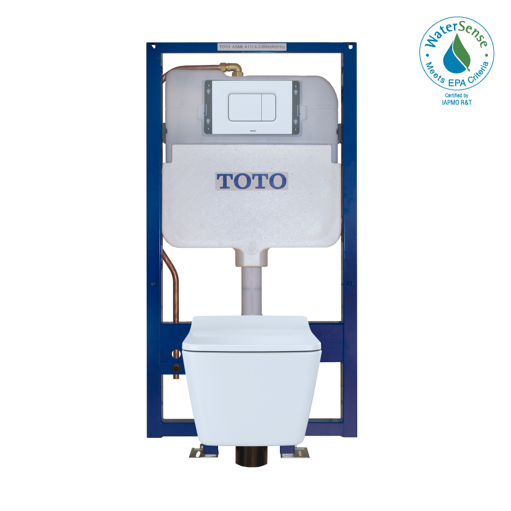 Toto SP Wall Hung Square Toilet with CEFIONTECT 0.9 and 1.28 GPF and DuoFit In-Wall Dual-Flush Tank System in White