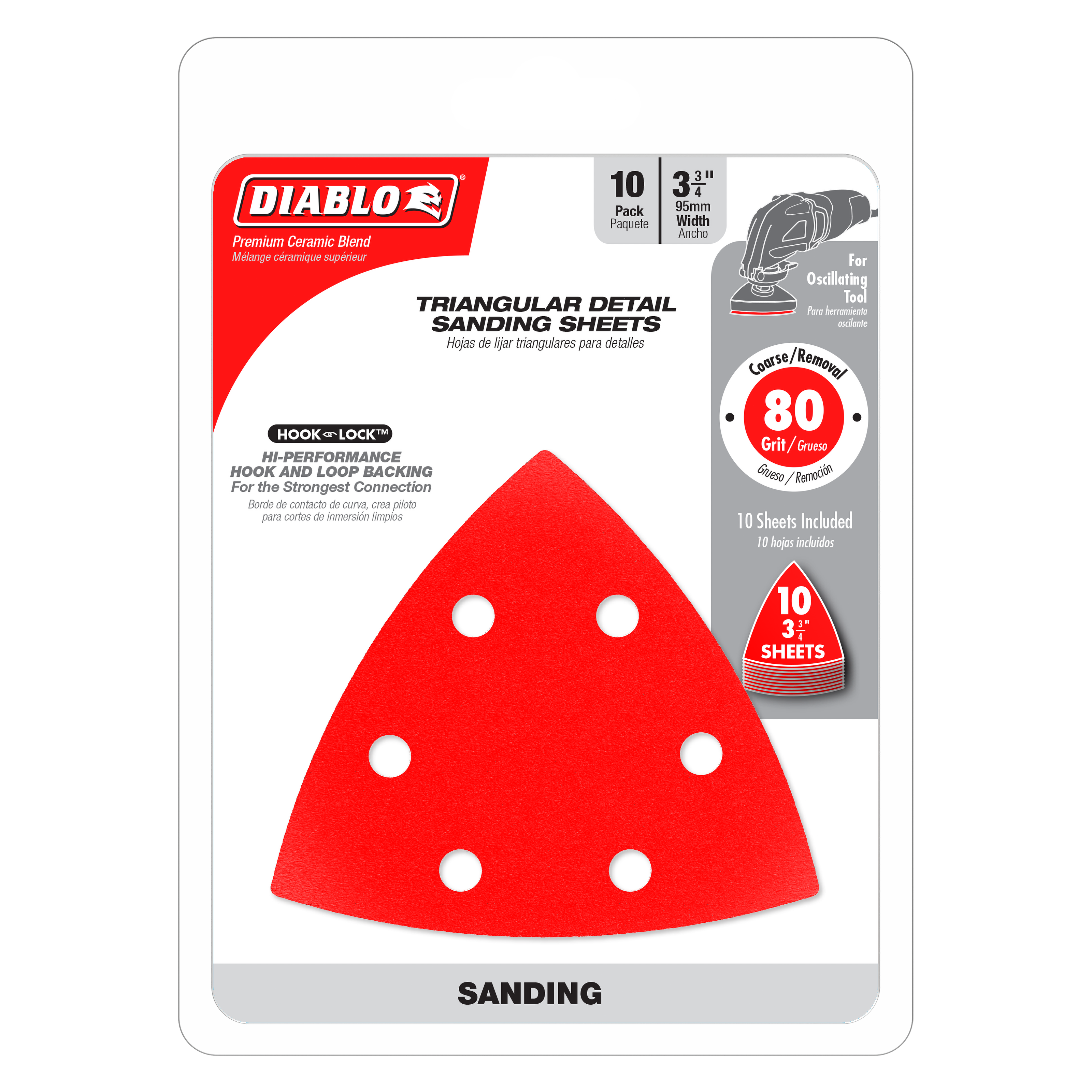 Diablo DCT334080H10G 3-3/4 in. 80-Grit (Coarse) Oscillating Detail Triangle Sanding Sheets (10-Pack)